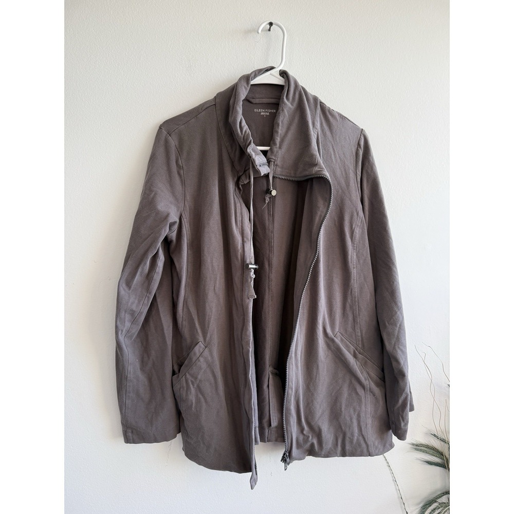 Eileen Fisher Jacket Womens Size Small Gray Funnel Neck‎ Full Zip